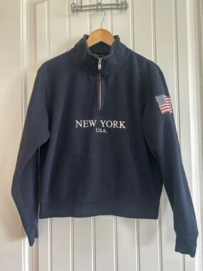 Brandy Melville Navy Blue New York 1/2 zip sweatshirt